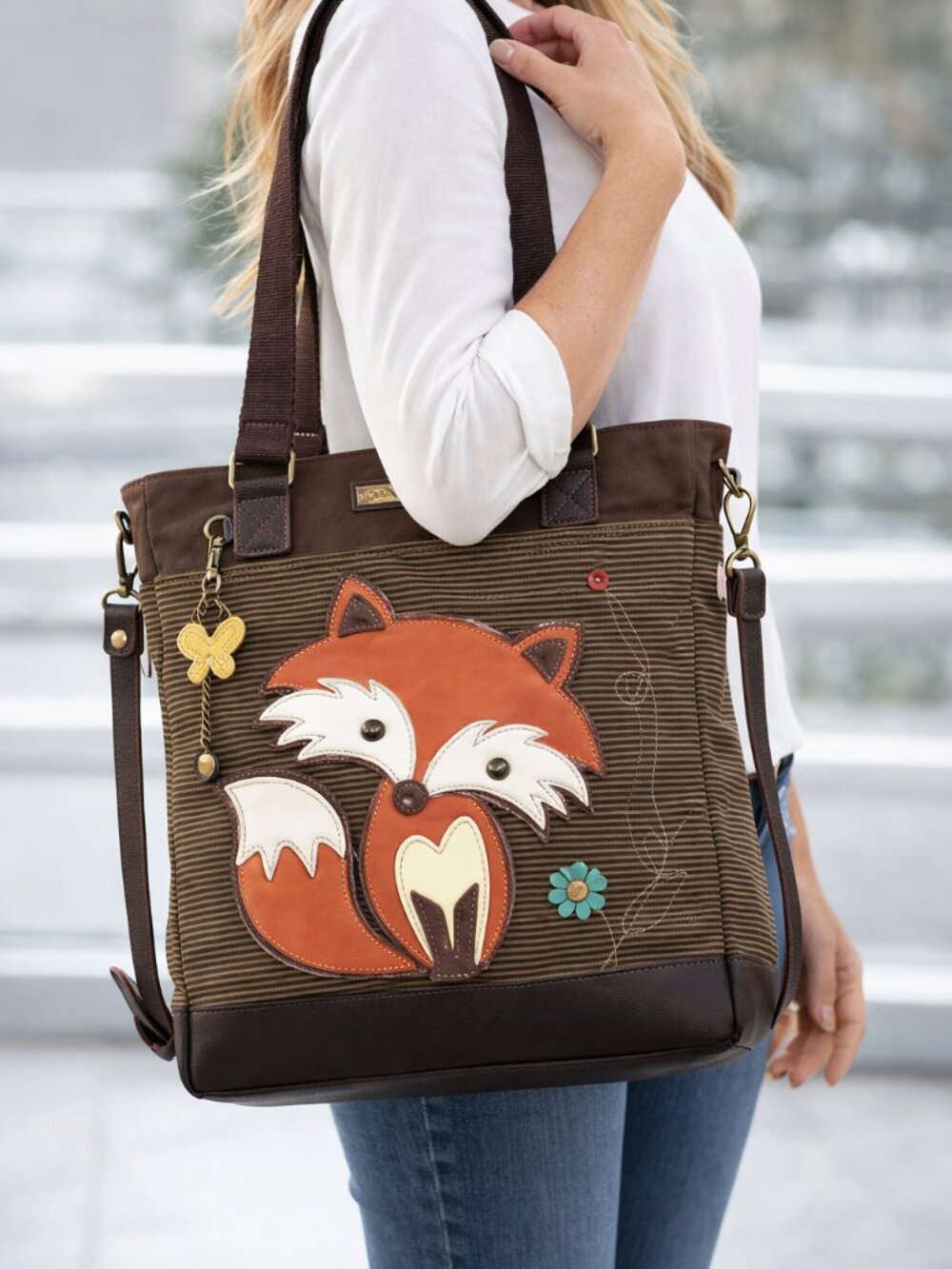 NWT CHALA Work Tote Fox Vegan Striped Woodland Handbag Purse